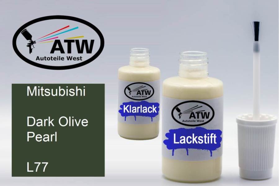 Mitsubishi, Dark Olive Pearl, L77: 20ml Lackstift + 20ml Klarlack - Set, von ATW Autoteile West.